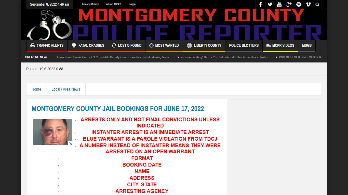 MONTGOMERY COUNTY JAIL BOOKINGS FOR JUNE 17, 2022